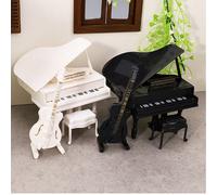 1 pièce Coffret cadeau mini piano guitare, piano et guitare réalistes, décoration de maison de poupée, modèle miniature, décoration de mini grand piano blanc et noir Guitare 1 pièce (noire),Guitare 1 