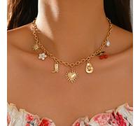 1 pièce Collier à chaîne multi-pendentifs d'été vibrant, bijoux de cou polyvalents et à la mode pour femmes, convient pour le port quotidien et les sorties à la plage Alliage de zinc