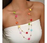 1 pièce Collier à couches élégant et bohème à la mode avec chaîne dorée et perles de couleur arc-en-ciel dopamine, goutte d'eau, triangle, cercle, forme irrégulière asymétrique, collier à couches fait