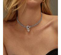 1 pièce Collier à pendentif initiale avec une chaîne en acier inoxydable de 5 mm de largeur pour femmes, cadeau parfait pour un anniversaire L,M,S,H,A,T,O,X,B,C,D,E,F,G,I,J,K,N,P,Q,R,U,V,W,Y,ZAcier in