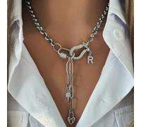 1 pièce Collier argent élégant pour femme. Avec fermoir en forme de fer à cheval, petit fermoir à vis, pendentif lettre, pendentif cadenas en forme de cœur et pendentif étoile octogonale, avec une var