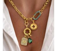 1 pièce Collier avec boucle ovale dorée et lettre, assorti avec un pendentif en forme d'étoile à huit branches et une chaîne en acier inoxydable. Convient pour le travail, la vie quotidienne, les rass
