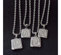 1 pièce Collier avec lettre initiale carrée en acier inoxydable à chaîne en corde torsadée pour HOMMES L,M,S,H,A,T,O,X,B,C,D,E,F,G,I,J,K,N,P,Q,R,U,V,W,Y,ZAcier inoxydable