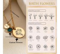1 pièce Collier bouquet de fleurs d'anniversaire familial, pendentif fleur d'anniversaire gravé, personnalisable avec un nom, cadeau fête des mères pour grand-mère, bijoux de pierres de naissance, cad