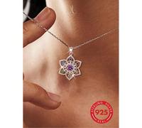 1 pièce Collier de mode de niche élégant Zen de luxe en argent sterling S925 ajouré avec pierre colorée et lotus, collier de pratique spirituelle quotidienne pour femmes, chaîne de clavicule pour le t