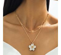 1 pièce Collier de mode urbaine multicouche avec pendentif fleur blanche fait main pour femmes, cadeau de mariage (En raison de la découpe artisanale, le nombre de perles sur la chaîne est aléatoire, 