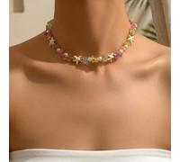 1 pièce Collier de perles de pierres colorées dans le style île d'été, collier pendentif étoile de mer turquoise polyvalent, bijoux à l'esprit océanique à la mode pour femmes, convient pour les vacanc