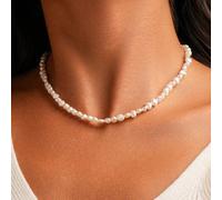 1 pièce Collier de perles d'eau douce baroques blanches AAA 5-6 mm, cadeau élégant de mariage pour la mariée et les demoiselles d'honneur Taille Unique,34cm,45cm,50cm,37cm,40 cm,60cmArgent sterling 92