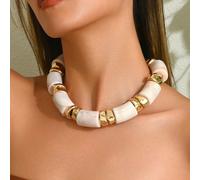 1 pièce Collier de perles en résine de couleur jade élégant et sexy de style bohème avec pépite d'or, perles CCB asymétriques pour femmes. Perles de texture faux ambre avec perles vert foncé, perles f