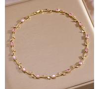 1 pièce Collier élégant en cuivre avec zircone rose, collier léger de luxe pour femmes, collier à feuilles de tulipe superposées, bijou symbolisant l'amour éternel, accessoire ou cadeau pour rendez-vo