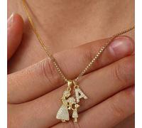 1 pièce Collier en acier inoxydable élégant et élégant avec pendentif lettres A-Z 26 initiales avec maman et enfant en cubique zircone doré, cadeau sentimental de la fille ou du fils, cadeau de la Fêt