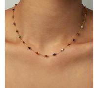 1 pièce Collier en acier inoxydable pour femmes avec perles en pierres naturelles mélangées au hasard, fait main, convient pour un port quotidien en couches, peut être utilisé comme accessoire ou cade