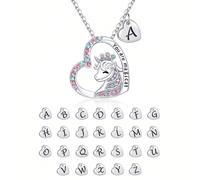 1 pièce Collier en forme de cœur avec lettre initiale anglaise de A à Z, licorne argentée plaquée, pour les enfants. Cadeau d'anniversaire, pour les sorties et la vie quotidienne A,B,C,D,E,F,G,H,I,J,K