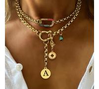 1 pièce Collier étoile octogonale dorée STYLEVER, assorti avec un collier à fermoir ovale en diamant coloré et une chaîne en acier inoxydable. Convient pour le travail, la vie quotidienne, les fêtes,