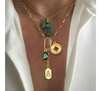 1 pièce Collier étoile octogonale dorée STYLEVER, assorti avec un collier avec diamant vert et une chaîne en acier inoxydable, convient pour le travail, la vie quotidienne, les fêtes, les banquets et