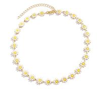 1 Pièce Collier Fleur, Collier Pendentif Fleur Métallique Dorée, Marguerite Bijoux Femme, Long Collier,18Kor Motif Floral Coloré, Bijou Femme, Cadeau De Mariage(C)