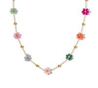1 Pièce Collier Fleur, Collier Pendentif Fleur Métallique Dorée, Marguerite Bijoux Femme, Long Collier,18Kor Motif Floral Coloré, Bijou Femme, Cadeau De Mariage(A)