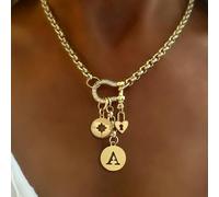 1 pièce Collier lettre A-Z en forme de fer à cheval doré, équipé d'une boussole et d'une chaîne, style luxe unique, convient pour la décoration quotidienne des femmes au travail L,M,S,H,A,T,O,X,B,C,D,