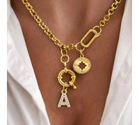 1 pièce Collier lettre initiale dorée, chaîne fine luxueuse avec pendentif étoile à huit pointes, convient comme cadeau exquis pour les fêtes des dames L,M,S,H,A,T,O,X,B,C,D,E,F,G,I,J,K,N,P,Q,R,U,V,W,