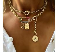1 pièce Collier lettre ovale doré A-Z avec étiquette lettre cadenas, chaîne lettre, style luxe unique, convient pour la décoration quotidienne du travail des femmes L,M,S,H,A,T,O,X,B,C,D,E,F,G,I,J,K,N