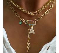 1 pièce Collier lettre ovale doré A-Z avec fermoir et chaîne de lettre diamant éclair, style luxe unique, convient pour la décoration quotidienne du travail des femmes L,M,S,H,A,T,O,X,B,C,D,E,F,G,I,J,