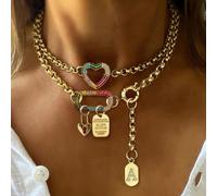 1 pièce Collier lettre ovale doré A-Z avec pendentif lettre cadenas, style luxe unique, convient pour la décoration quotidienne du travail des femmes L,M,S,H,A,T,O,X,B,C,D,E,F,G,I,J,K,N,P,Q,R,U,V,W,Y,