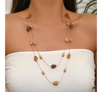 1 pièce Collier multicouche élégant et bohème avec perles de couleurs arc-en-ciel de dopamine et chaîne dorée, forme de goutte d'eau, triangle, rond, asymétrique, irrégulier, fait main DIY, bijou mult