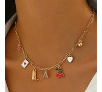 1 pièce Collier pendentif avec initiale pour femme avec chaîne dorée, pendentif en forme de cerise, collier ras-du-cou de style western cowgirl, convient comme cadeau pour adolescentes, cadeau de fête