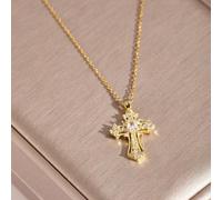 1 pièce Collier pendentif croix ajourée avec décor de strass, bijou religieux de bénédiction, un choix idéal pour un cadeau de Pâques or,argentCuivre