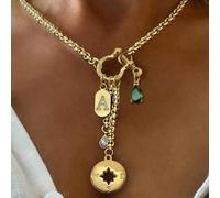 1 pièce Collier pendentif de luxe en or avec lettre de A à Z, collier avec pendentifs étoile octogonale et 26 lettres, collier avec diamant bleu et multi-pendentifs, chaîne en acier inoxydable, convie