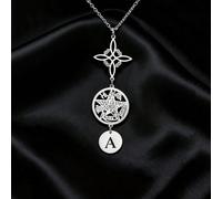 1 pièce Collier pendentif en acier inoxydable à la mode avec nœud mystérieux de sorcière, étoile creuse, lettre A-Z et pendentif signe du zodiaque, cadeau élégant et porte-bonheur pour la famille et l