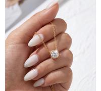 1 pièce Collier pendentif en diamant moissanite rond incrusté de 1 carat, en argent sterling 925 classique et élégant. Collier éternel, cadeau de bijoux de luxe raffiné pour les femmes pour la Saint-V