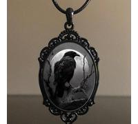 1 pièce Collier pendentif en verre de style gothique sombre avec lune et corbeau, convient pour un port quotidien et les jours fériés, cadeau (la couleur réelle penche vers le vert) Taille UniqueAllia