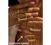 1 pièce Collier pendentif lettre cursive personnalisable avec style de police multiple en or - Chaîne de nom en acier inoxydable, Cadeaux d'anniversaire et de remise de diplôme pour dames, Thanksgivin