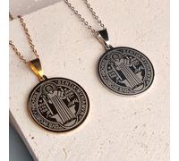 1 pièce Collier pendentif médaille d'exorcisme en acier inoxydable St. Benedict, talisman pour la protection contre les esprits maléfiques, convient pour un usage quotidien et les cadeaux Taille Uniqu