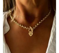 1 pièce Collier pendentif minimaliste en or creux en forme de cœur et de lettre, fermoir en forme de cœur, chaîne en acier inoxydable, pour femmes L,M,S,H,A,T,O,B,C,D,E,F,G,I,J,K,N,P,R,V,W,Y,ZAcier in