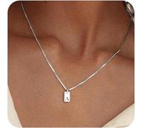 1 Pièce Collier Pendentif Rectangulaire Plaqué Argent Avec Les 26 Lettres De L'alphabet - Cadeau De Bijou Élégant Et À La Mode Pour Dames L,M,S,H,A,T,O,X,B,C,D,E,F,G,I,J,K,N,P,Q,R,U,V,W,Y,ZCuivre