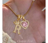 1 pièce Collier personnalisé minimaliste en acier inoxydable avec pendentif en zircone cubique en forme de cœur et de couronne avec lettre initiale. Collier avec alphabet personnalisé pour ado, cadeau