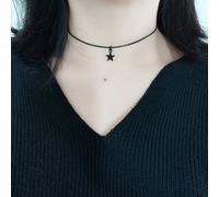 1 pièce Collier ras-du-cou minimaliste à la mode mignon et doux en corde de cire avec pendentif Noir/Argent/Pentagramme/Lune/Soleil/Éclair/Étoile creuse. Convient pour un port quotidien, métal inoxyda