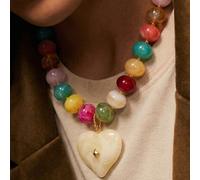 1 pièce Collier ras-du-cou multi-rangs en résine tie-dye avec perles en forme de cœur, style dopamine, mode douce d'été, convient pour le trajet quotidien des femmes à la mode, les vacances à la plage