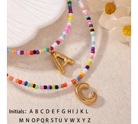 1 pièce Collier réglable avec alphabet à bulles de 26 lettres de style élégant pour adolescente, pendentif avec initiale, couleurs de perles de rocaille aléatoires. Convient comme cadeau pour petites 