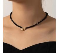 1 pièce Collier Style Bohème Noir Perlé alphabet & À Pendentif Cœur L,M,S,H,A,T,O,X,B,C,D,E,F,G,I,J,K,N,P,Q,R,U,V,W,Y,ZVerre