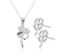 1 Pièce Collier Trèfle À Quatre Feuilles, 1 Paire De Boucles D'Oreilles Trèfle À Quatre Feuilles, Collier En Diamant, Chaîne De Clavicule Tendance, Bijoux De Tenue Pour Femmes