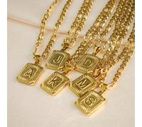 1 pièce Colliers de lettre initiale carrée en acier inoxydable plaqué or 18 carats avec chaîne NK L,M,S,H,A,T,O,X,B,C,D,E,F,G,I,J,K,N,P,Q,R,U,V,W,Y,ZAcier inoxydable