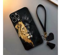 1 pièce Coque de protection épaisse et anti-chute, motif lion, perforée et à bords droits, idéale pour des décorations supplémentaires, dragonne avec cœur, pendentif pour coque de téléphone, bracelet 