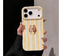 1 pièce Coque de téléphone à couverture complète texture litchi mignonne avec loutres se tenant la main, rayures jaune clair, style mode Ins guérisseur, couleur unie, parfaite pour une utilisation en 