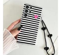 1 pièce Coque de téléphone anti-chute transparente perforée avec imprimé rayé et cœur, peinture, accessoire bracelet à perles, compatible avec Samsung Galaxy A07/A17/A27/A37/A57/S26/S26PLUS/S26 Ultra/