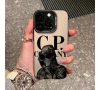 1 pièce Coque de téléphone antichoc à couverture complète avec cadre noir, grande fenêtre, kaki clair mat, portrait masqué CP COMPANY, lettre de marque, style techwear de rue cool unisexe, protection 