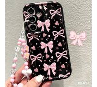 1 pièce Coque de téléphone de luxe noire à la mode avec nœud rose mignon et cœur rose peint UV asymétrique, bord surélevé anti-chute, coque transparente crème à motif ondulé compatible avec Samsung S2