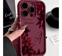 1 pièce Coque de téléphone personnalisée avec nom, lys bordeaux, vintage premium, protection intégrale anti-chute, intemporelle et à la mode. Coque de téléphone pour la Saint-Valentin, une coque de té
